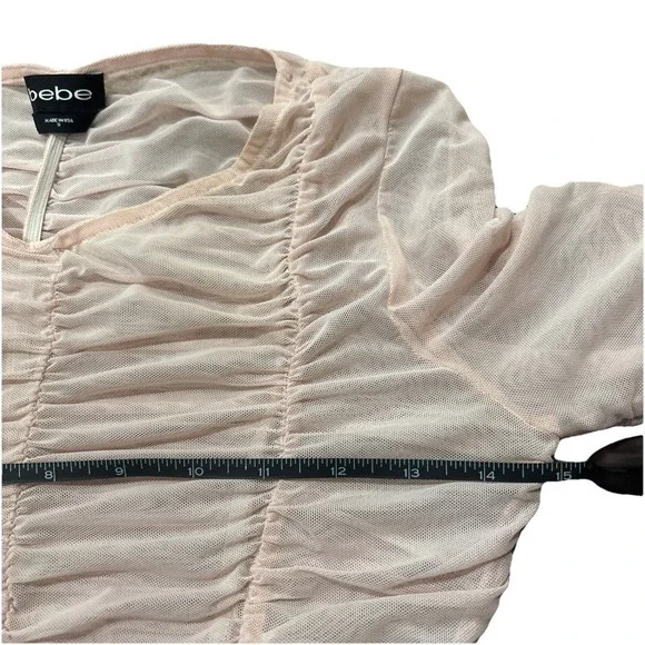 Y2K BEBE Top Size Small Pink Lace Sheer Stretch Coquette Dainty Fairygoth - Picture 4 of 5